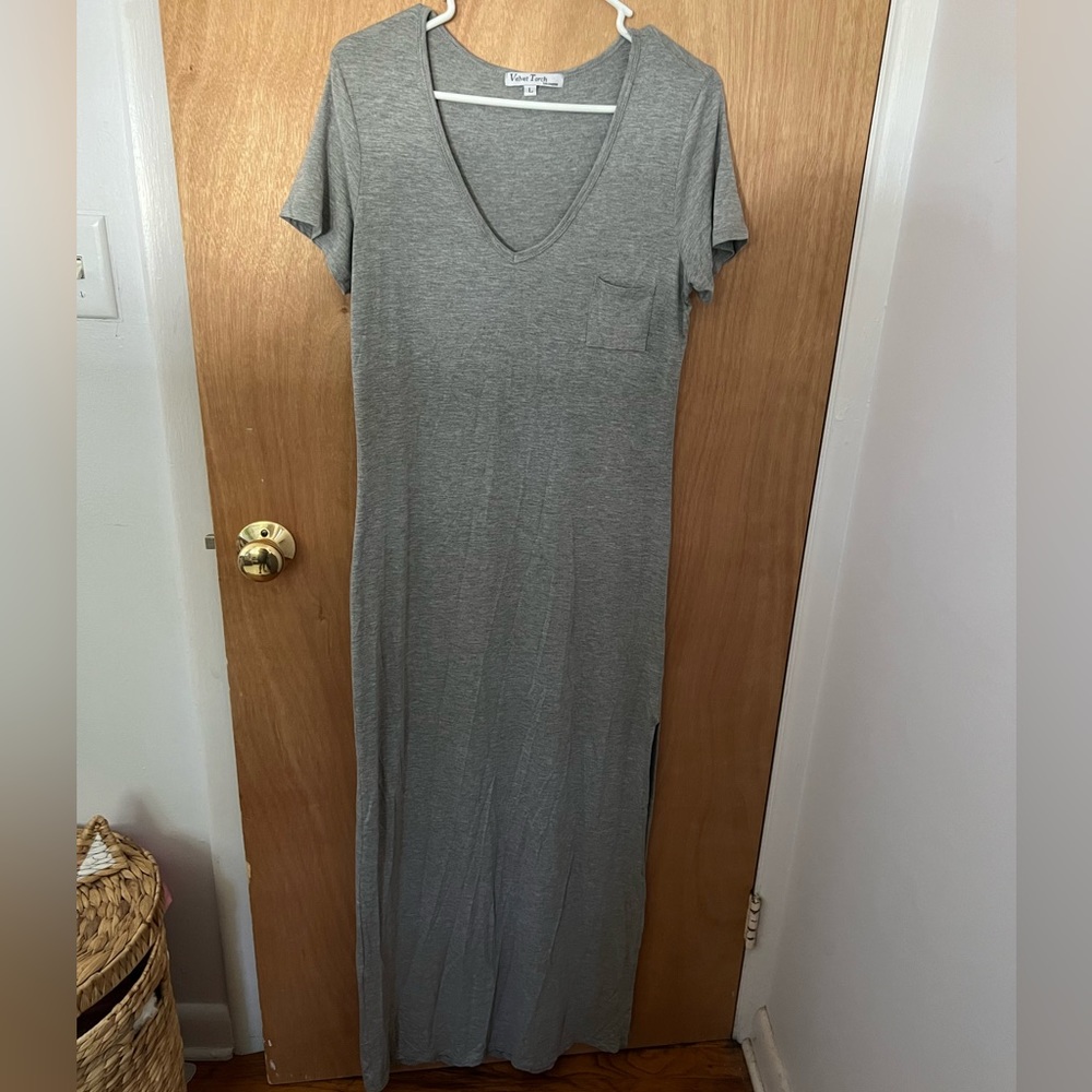 Velvet torch jersey knit gray maxi dress